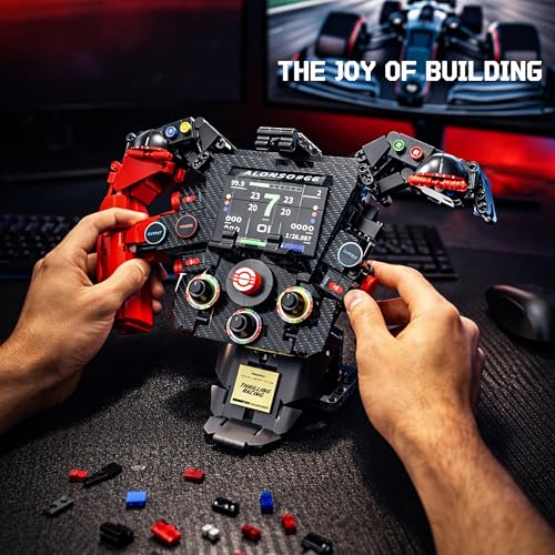 Racing Simulator Steering Wheel Building Set, Mechanical Formula Sim Cars Driving Collectible Model Kit with Moving Parts & Phone Holder for Boys 14+ Adults (Style 1) - color: Red