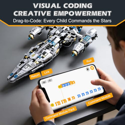 STEM Space Building Toys for Kids Ages 8-12 with Remote & APP Control, Technic Coding Spaceship & Robotic Toys for 8-14 Year Old Boys Girls, Buildable 2 in1 Models with 1468 PCS