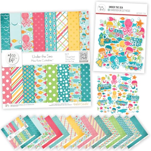 Die Cuts & Paper Set - Under the Sea - By Miss Kate Cuttables - 16 Sheets of 12"x12" Specialty Paper & Over 60 Coordinating Die Cuts - Exclusive Original Matching Set