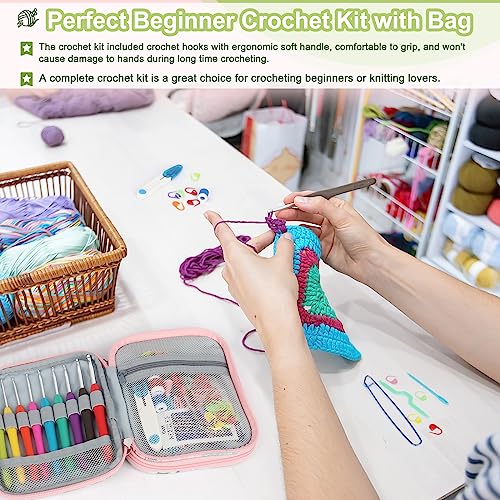 Katech Crochet Hooks Set with Case, 73-Piece Crochet Hooks Kit Knitting Accessories Ergonomic Aluminum Alloy Crochet Hook Colorful Crochet Needles for Making Socks, Gloves, Bag, Hat, Sweaters - color: Flowers Pattern