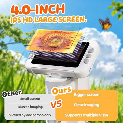 1600X Kids Microscope, 1080P Digital Microscope with 4.0" Screen