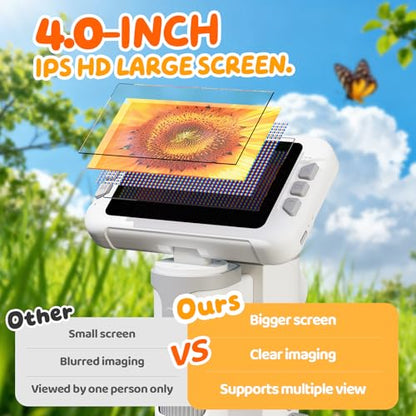 1600X Kids Microscope, 1080P Digital Microscope with 4.0" Screen