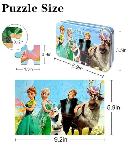 60 Piece Educational Puzzles for Kids Ages 4-8 Jigsaw Puzzle Games in Reusable Metal Box, Learning Toys with Extra Thick Safe Pieces for Boys & Girls - color: U1-6axy-6ewh
