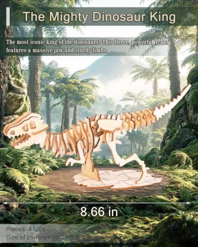 3D Wooden Dinosaur Puzzle, 4 Kits - T-Rex, Triceratops, STEM Toy 8-12