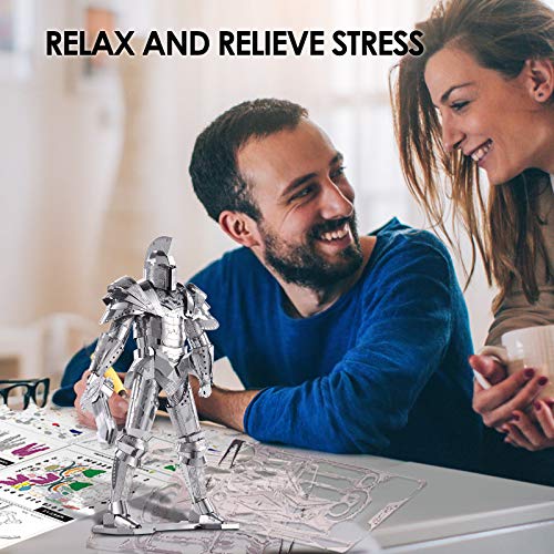 Piececool 3D Metal Puzzles for Adults DIY Mecha Model Kits Building Blocks, Black Knight 3D Figure Model kit Brain Teaser Puzzle Hobbies for Men, Great Birthday Gifts -125 Pcs - color: Silver