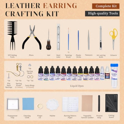 Leather Crafting Kit Leather Earrings Making Kit with Step-by-Step Tutorial - color: Color 2, Earrings