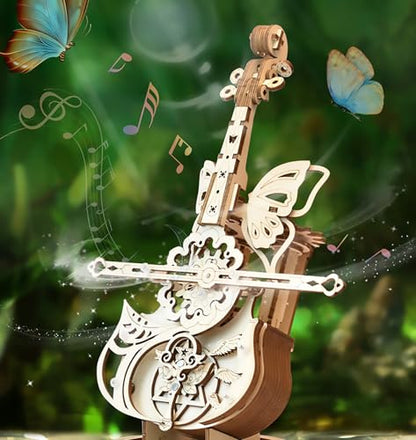 3D Wooden Brain Teaser Puzzle for Teens Wooden Music Boxes Cello Model Kits for Adults DIY Building Wood Crafts Mechanical Puzzle Building Kits for Teens