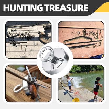 3.93"(100 mm) Fishing Magnet Kit- 1140lbs Large Strong Rare Earth Fish Magnets Heavy Duty with 65ft Rope, Super Neodymium High Power Magnet with Handle for Retrieving in Lake, Beach, Lawn(D100 Set) ﻿ - size: D100 Set