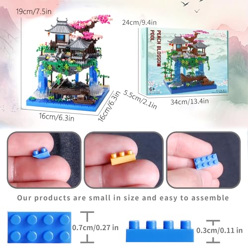 Cherry Blossom Treehouse Micro Mini Building Block Sets with Acrylic Display Box Japanese Bonsai Tree Peach Blossom Pool Architecture Building Model Toy Gift for Adults 2500 Pieces - color: Brown02