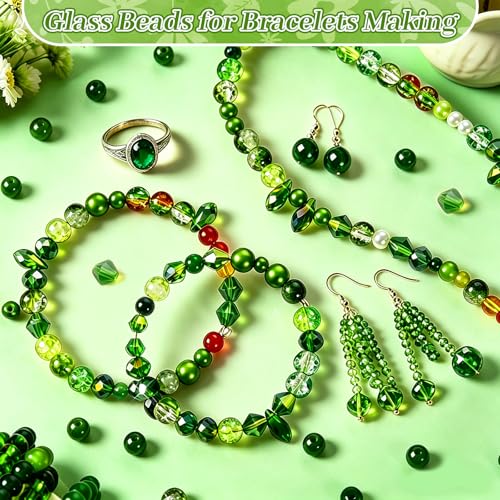 2102 Pcs Green Glass Beads with Elastic String,6mm Round Beads - color: Green D(No Pot & Foam)