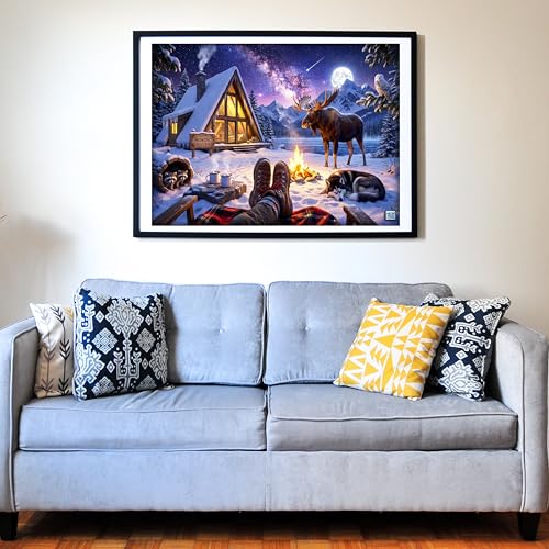 Think2Master Cozy Camp Fire 500 Pieces Large Format Jigsaw Puzzle: 13+, Teens, Adults & Families. Funny, Whimsical, Magical Serene Winter Landscape with Campfire. Great Gift. Size: 26.8” X 18.9” - style: Cozy Camp Fire