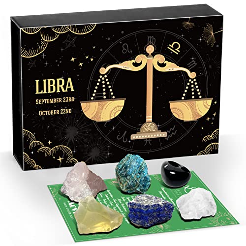 Libra Crystals Gift Set, Libra Zodiac Signs Healing Crystals Birthstones with Horoscope Box Set Libra Astrology Crystals Healing Stones Gifts - color: Libra