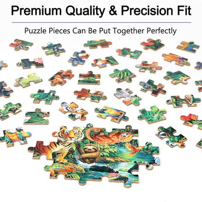 LELEMON Puzzles for Kids Ages 4-6, 60 Piece Puzzles for Kids in Metal Box - color: Jungle