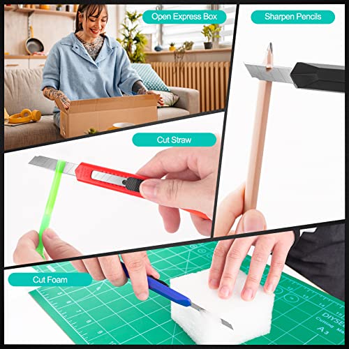DIYSELF 24Pack Box Cutters (9MM Wide Blade Cutter) Utility Knife Box Cutter Retractable, Compact, Extended Use for Heavy Duty Office, Home, Arts Crafts, Hobby(Mix) - color: Mix