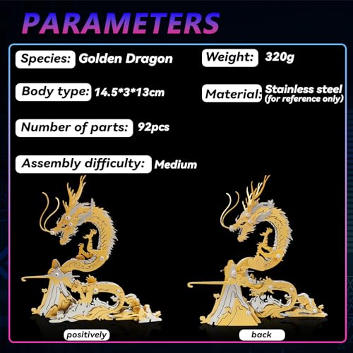 FILASLFT 3D Metal Puzzles for Adults,Mechanical Model Kit Golden Dragon - color: C9-golden Dragon-golden