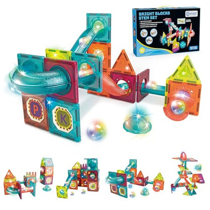 Contixo STEM Building Toys - 65 pcs Marble 3D Magnetic Run Tiles Learning Stacking Educational Building Blocks Set, Creativity Beyond Imagination, Inspirational, Recreational Toy for Kids, Ideal Gifts - style: STEM-65pcs