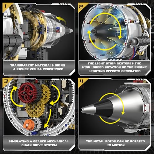 BRICXOR Aircraft Engine Building Kit, Mechanical Aviation Turbojet Engine Model Kit That Runs, Collectible Blocks Kit for Adults, Science Education STEM Set (564 PCS)