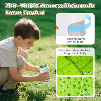 Alotwan Kids Microscope Handheld, Digital 1000X Zoom Pocket Microscope - color: White