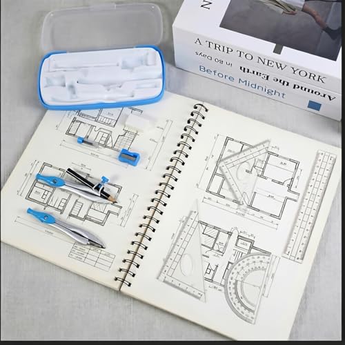 Marte Vanci 10 Piece Geometry Set, Math Geometry Kit with Storage Case, Includes 2 Compasses Rulers Protractor Pencil Eraser Sharpener Lead Refills Student Supplies for Drafting, Math Study (Blue) - color: Blue