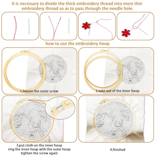 BEUNITONE 4 Set Covered Flower Embroidery Kit for Beginners 7.9"x7.9" - style: B-Grassland Plants