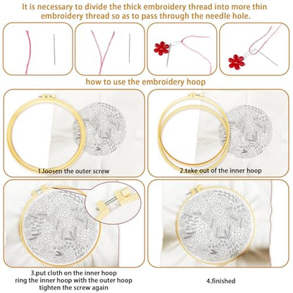 BEUNITONE 4 Set Covered Flower Embroidery Kit for Beginners 7.9"x7.9" - style: B-Grassland Plants