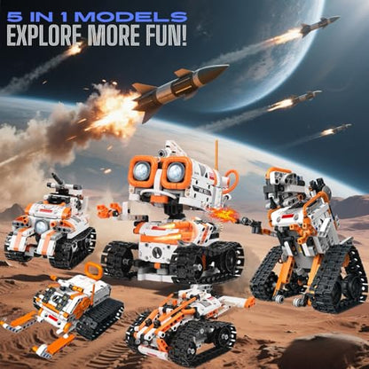 STEM Robotics Kit for Kids Ages 6+, 5-in-1 Remote/APP Control Coding Robot, Educational Engineering Building Toys with Programming, Science Projects Great Gift for Boys & Teens