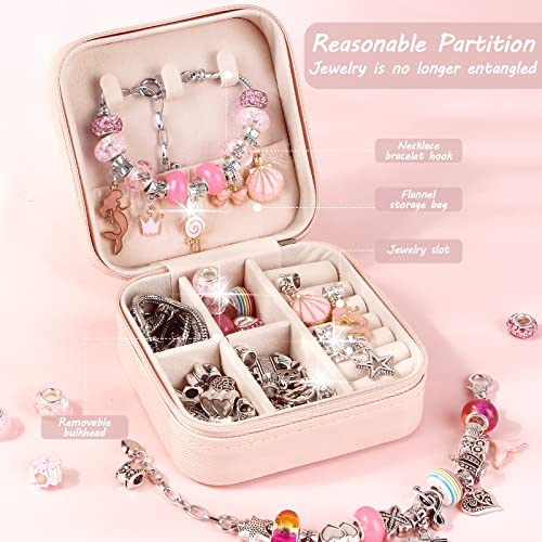 UFU Charm Bracelet Making Kit, Jewelry Making Kit Craft Gift for Girls 5 6 7 8-12, A Sweet Birthday Gift to Inspire Imagination & Creativity, with Portable Jewelry Box - color: B-Pink