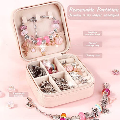 UFU Charm Bracelet Making Kit, Jewelry Making Kit Craft Gift for Girls 5 6 7 8-12, A Sweet Birthday Gift to Inspire Imagination & Creativity, with Portable Jewelry Box - color: B-Pink