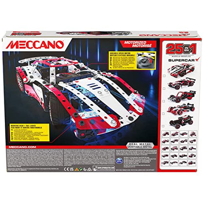 MECCANO, 25-in-1 Motorized Supercar STEM Model Building Kit with 347 Parts, Real Tools and Working Lights, Kids Toys for Ages 10 and Up