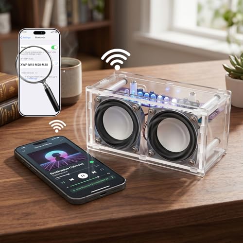 DIY Bluetooth Speaker Kit with LED Light Show - Acrylic Case Dual Speaker Set - Soldering Practice Electronics Kit for Adults & Teens - STEM Projects