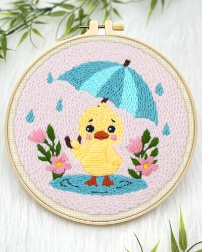 ERKOON Punch Needle Kit for Beginners Adults, DIY Easy Animal Embroidery Set for Starter Art Craft, Needling Punch Project with Patterns, Tools, Yarns, Hoop, Instruction (Duck) - color: Duck