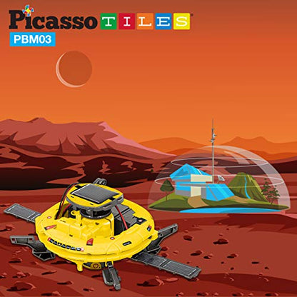 PicassoTiles STEM Kids Solar Powered Space Robot Educational Learning Engineering Building Toy 6-in-1 Creative Unique Transformation Renewable Sun Energy Science Experiment DIY Kit Boys Girls Age 8+ - color: Space Robot