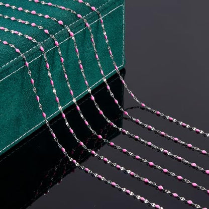 UMAOKANG Pink Enamel Jewelry Making Chains Roll Stainless Steel Craft Chain - color: Steel-Pink