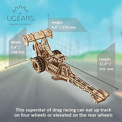 UGEARS Bundle Motorcycle with Sidecar and Dragster Car Model Kit - Top Fuel Dragster Model Kits 3D Puzzle with Powerful Spring Motor - Drag Racing Model Car Kits 3D Puzzles for Self-Assembly
