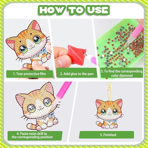 8 PCS Diamond Art Keychain Kits for Kids, DIY Diamond Painting Crafts, Beginner Art Kit, Arts & Crafts Gift for Ages 8–12 - color: Cats & Dogs