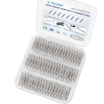 TICONN 120PCS Heat Shrink Butt Connectors, Crimp Wire Connectors Kit - size: White 120 PCS