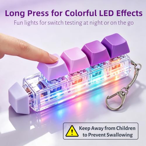 Keyboard Fidget Toy, 5-in-1 Decompression Button Clicker Keychain with Glowing LED, Portable Tactile Sensory Toy, Christmas Stocking Stuffers Gift for Adults Teens, Stress Relief ASMR (Purple) - color: Purple