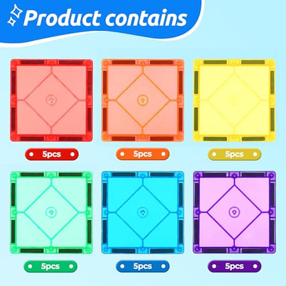 30PC Squares Magnetic Tiles Kids Toys for 3 4 5 6 7 8+ Years Old Boys Girls - style: 30PCS Magnetic Tiles