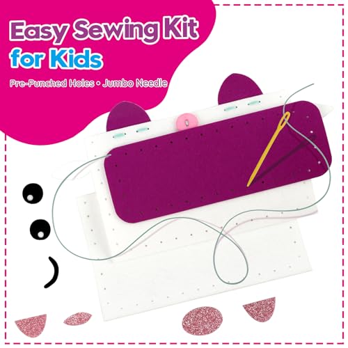 Sewing Craft Kit for Girls: DIY Felt Sewing Kit for Kids Ages 5-10, 7 Fun Projects with Stuffed Animals & Pillows, Learn to Sew Kit for Beginners, Ideal for Christmas & Birthday, Arts & Crafts Ideas