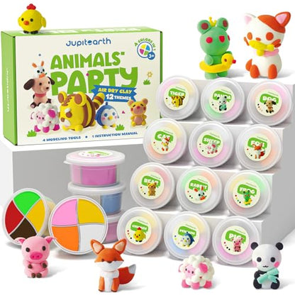 JUPITEARTH Air Dry Clay for Kids,12 Animals Theme Party Modeling Clay Set - color: Animal