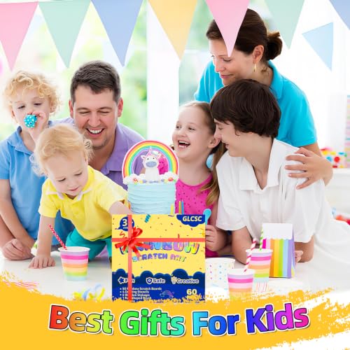 Scratch Art for Kids, 60 Pcs Rainbow Scratch Paper Art Kit with Gift Box