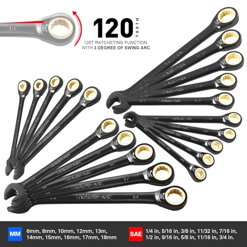 STARWORK TRUE MECHANIC 303-Piece Mechanics Tool Set, 120-Tooth Ratcheting Wrench Set, 1/4", 3/8", 1/2" Drive, Professional, SAE/Metric - color: Red