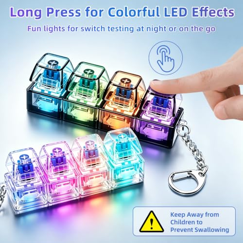 2 PCS Keyboard Fidget Toy, Decompression Button Clicker Keychain with Glowing LED, Portable Tactile Sensory Toys, Stocking Stuffers for Stress Relief, Autism, ASMR, Adults, Teens - color: Black+clear