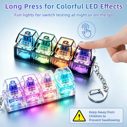 2 PCS Keyboard Fidget Toy, Decompression Button Clicker Keychain with Glowing LED, Portable Tactile Sensory Toys, Stocking Stuffers for Stress Relief, Autism, ASMR, Adults, Teens - color: Black+clear