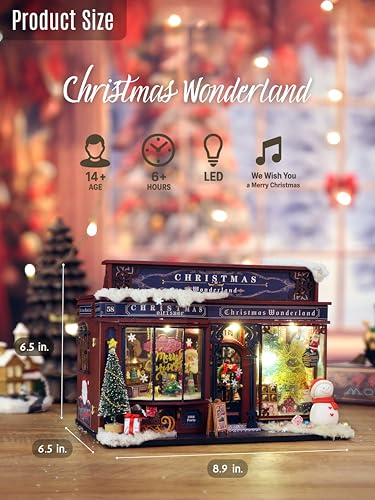 Hands Craft Christmas Wonderland DIY Miniature House Kit with Music & LED Lights – Holiday Storefront 3D Puzzle – Festive Craft Kit for Adults & Teens – Bookshelf Decor Winter Decorations