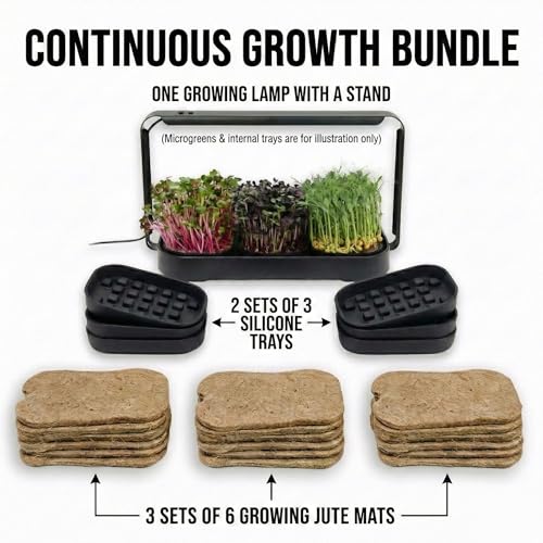 Microgreens Growing Trays Bundle, Grow Lamp, 6 Silicone Trays,18 Jute Mats, Microgreens Growing Kit, Seed Sprouting & Indoor Grow Accessories (No Seeds)