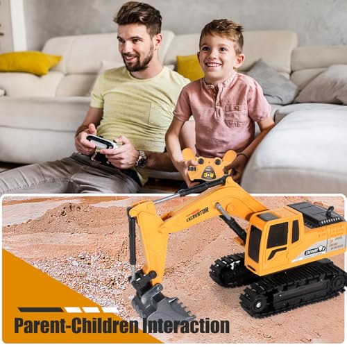 Jiakora Remote Control Excavator Toys for Boys, RC Excavator Toy for Boys 3 4 5 6 7 8 Year Old Kids Christmas Birthday Gift，RC Digger Truck Construction Vehicles with Metal Shovel & Light - style: Excavator