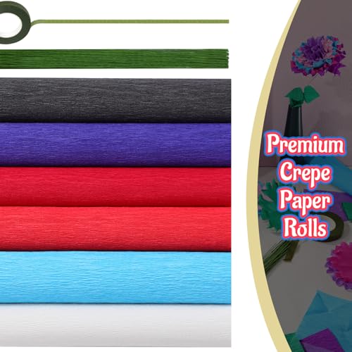 Gersoniel 57 Pcs Crepe Paper DIY Kit for Flower Making, Red and Blue - color: Red and Blue