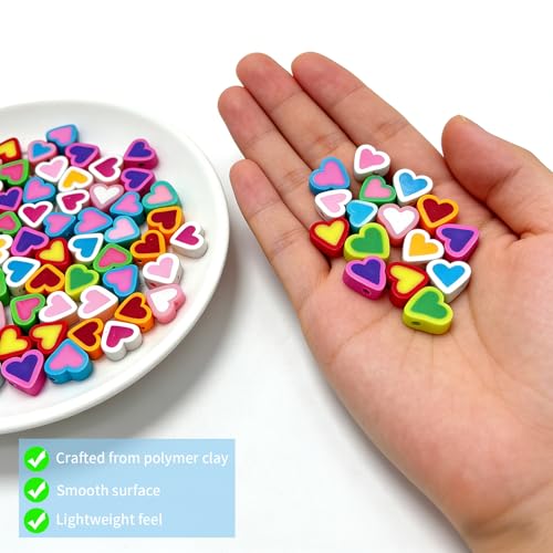 100 pcs Heart Polymer Clay Beads, VEINARDYL Colorful Mixed Heart Charm Beads for DIY Crafts Earring Necklace Bracelets Making - color: Heart