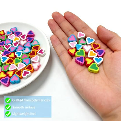 100 pcs Heart Polymer Clay Beads, VEINARDYL Colorful Mixed Heart Charm Beads for DIY Crafts Earring Necklace Bracelets Making - color: Heart